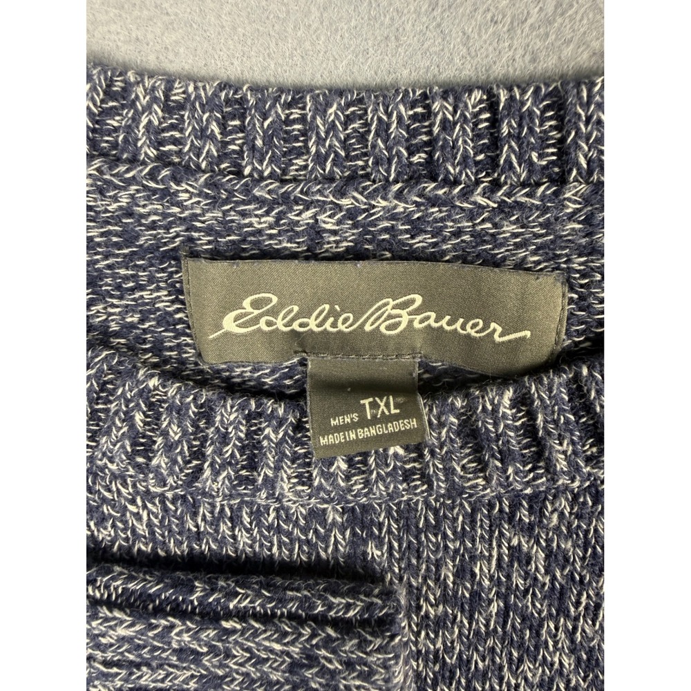 Eddie Bauer Mens XL Tall Navy Blue Marled Cotton Crewneck Sweater Knit Pullover - Picture 2 of 4